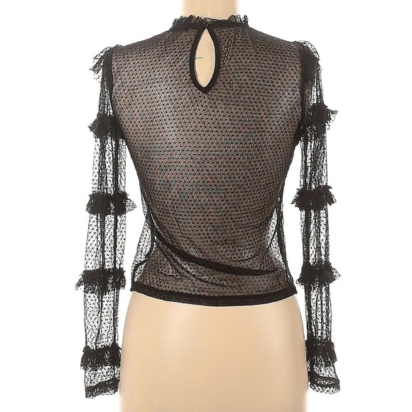 Forever 21 Sheer Blouse Long Sleeve Black - Picture 2 of 11